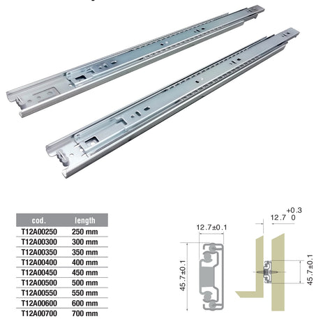 45mm Full Extension Ball Bearing Slides Retention - Side Mounting (15 3/4")