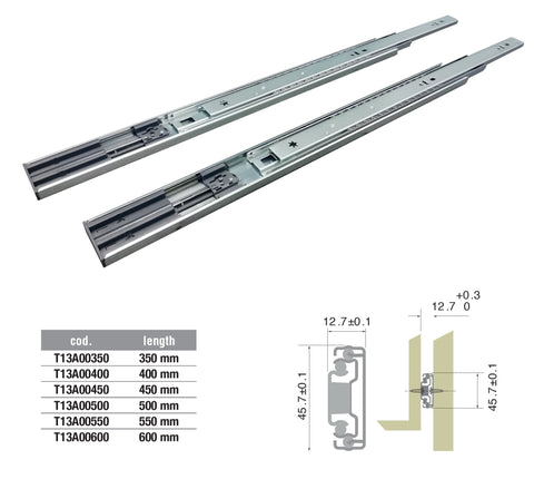 45mm Full Extension Ball Bearing Slides Soft Closing - Side Mounting (19 11/16")